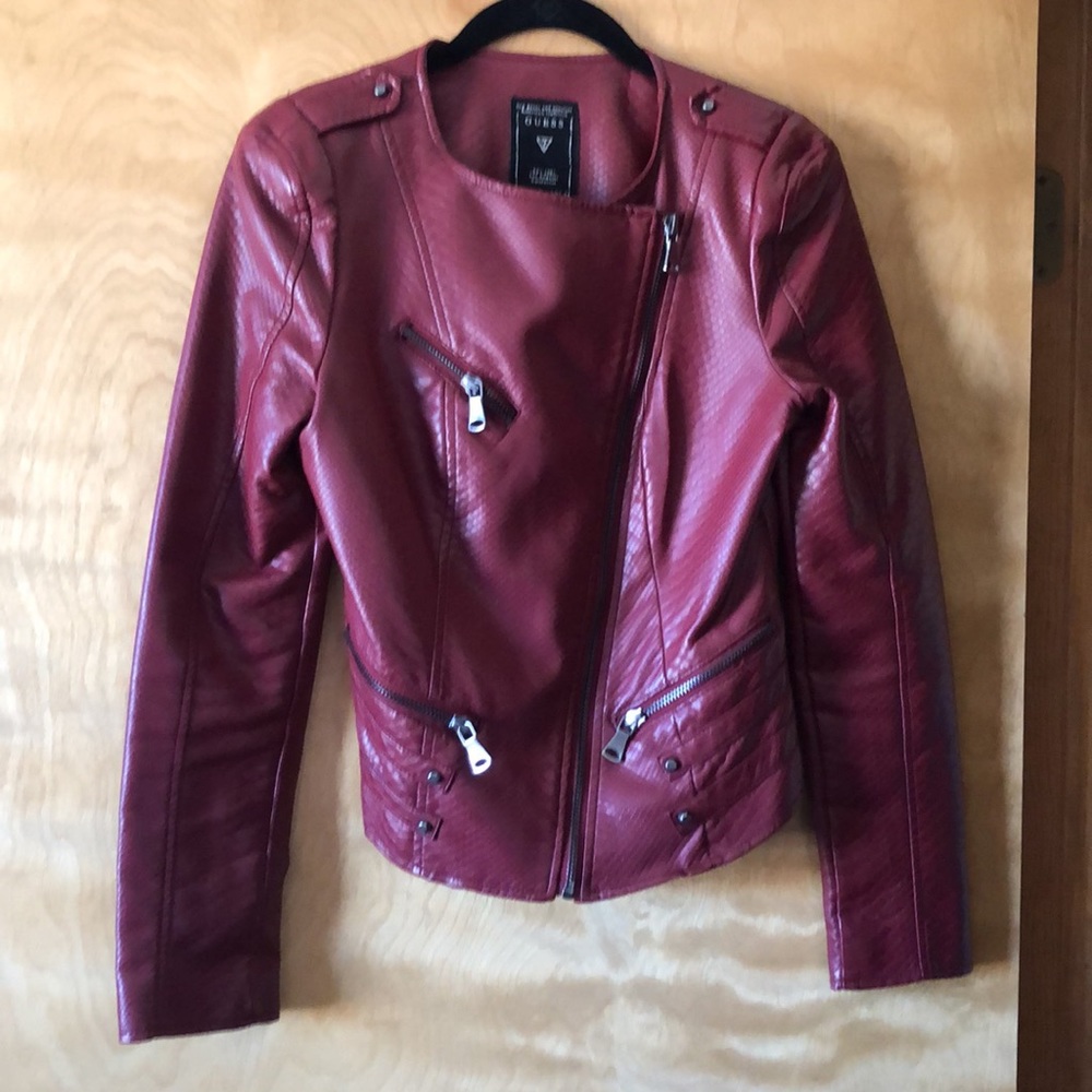 Needs repair - GUESS Brick Red Faux Leather Moto Jacket - Small - Picture 6 of 15